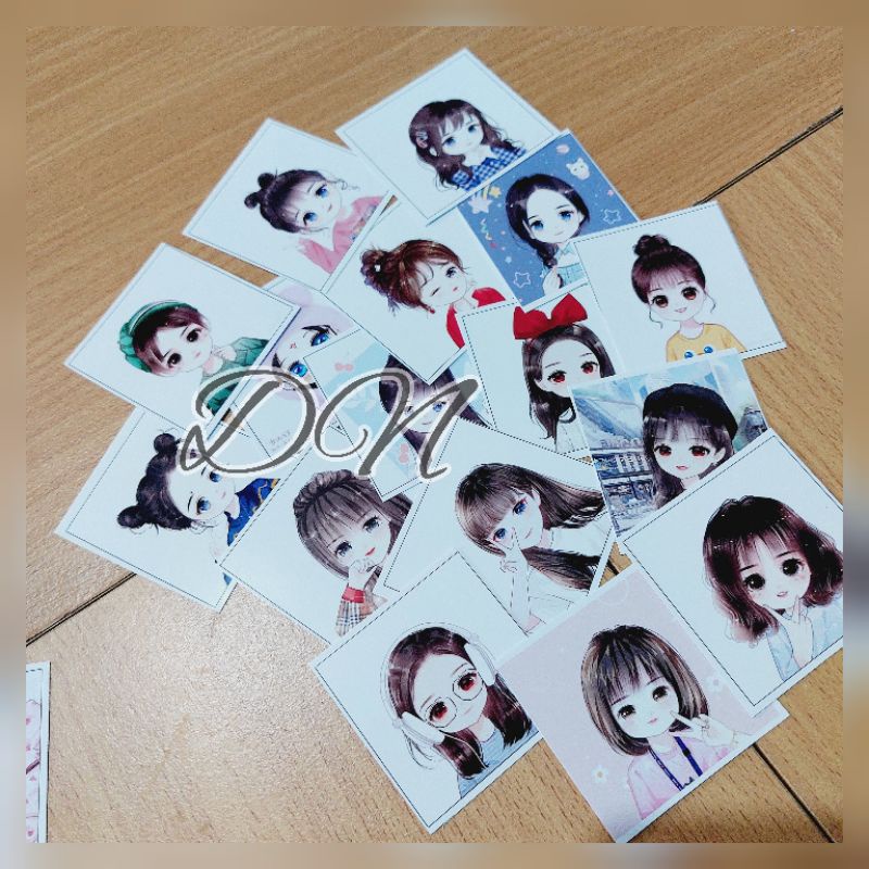 

isi 20 pcs stiker photo kertas girl chibi sticker glossy karakter girl chibi