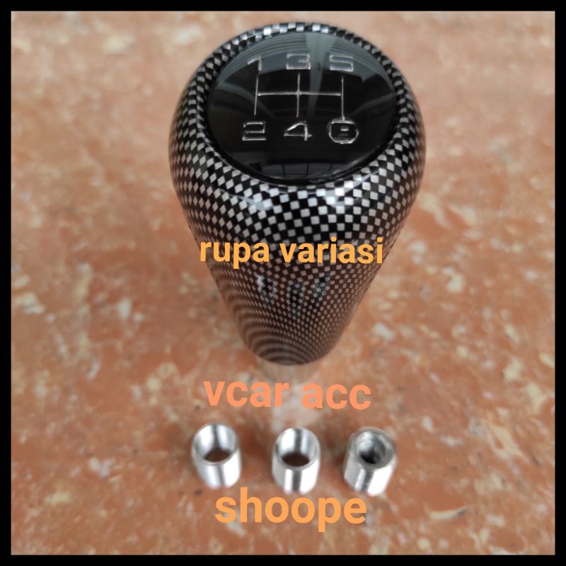 TUAS KNOB GEAR PERSNELING SHIFT KNOP MOBIL MANUAL UNIVERSAL MOTIF CARBON DAN KAYU WOOD