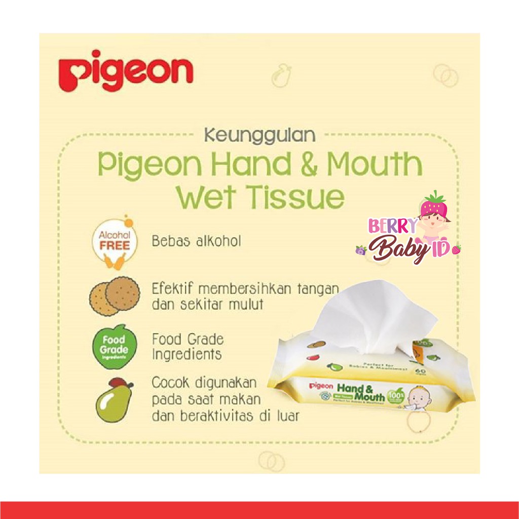 Pigeon Baby Wipes Hand &amp; Mouth Alcohol Free Tisu Basah Bayi 20 Sheet Berry Mart