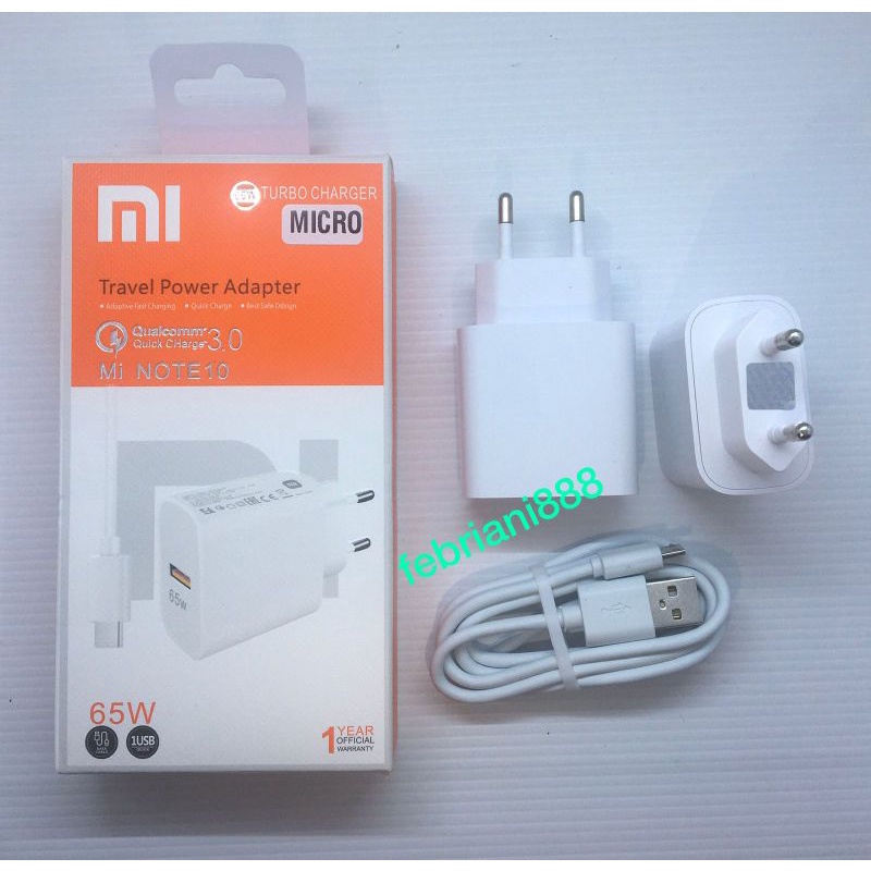 CHARGER XIAOMI MI NOTE 10 / CHARGER XIAOMI 65W SUPER FAST CHARGING MI 9X / 9T / 9T PRO / MI 9 SE / MI 10i / MI 10T LITE / 11i / MI 11 LITE / 11T / 11T PRO / GO / R.S2 / Y2 /Y3 / K20 / K20 PRO / K30 / K30 PRO / K30 PRO / ZOOM / K40 K40 PRO+ / REDMI 3