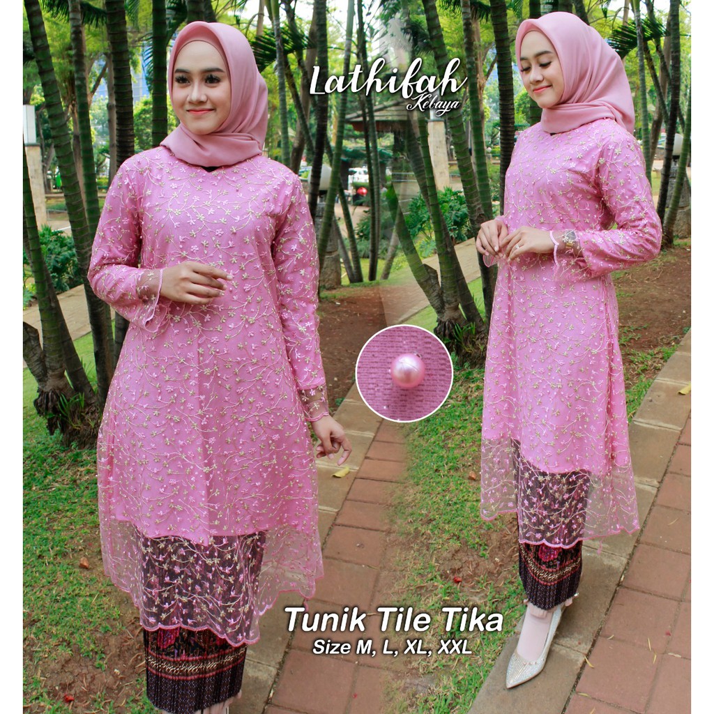 SET KEBAYA TUNIK TULLE/KEBAYA ORIGINAL/KEBAYA PADANG/GOLD/NAVY/MARON/SILFER/BIRU/HIJAU/DISTYPINK