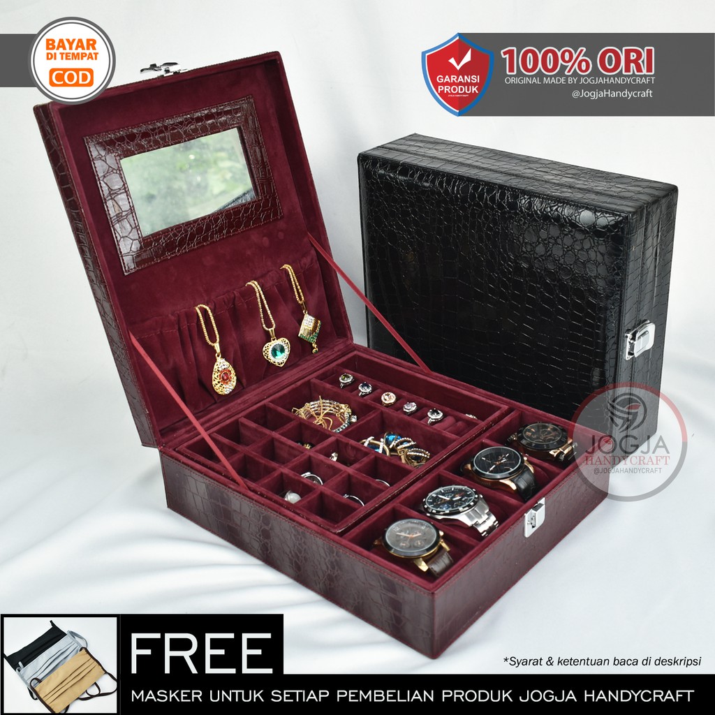 ORIGINAL Premium Jewelry Box Lengkap / Kotak Tempat Perhiasan &amp; Jam Tangan