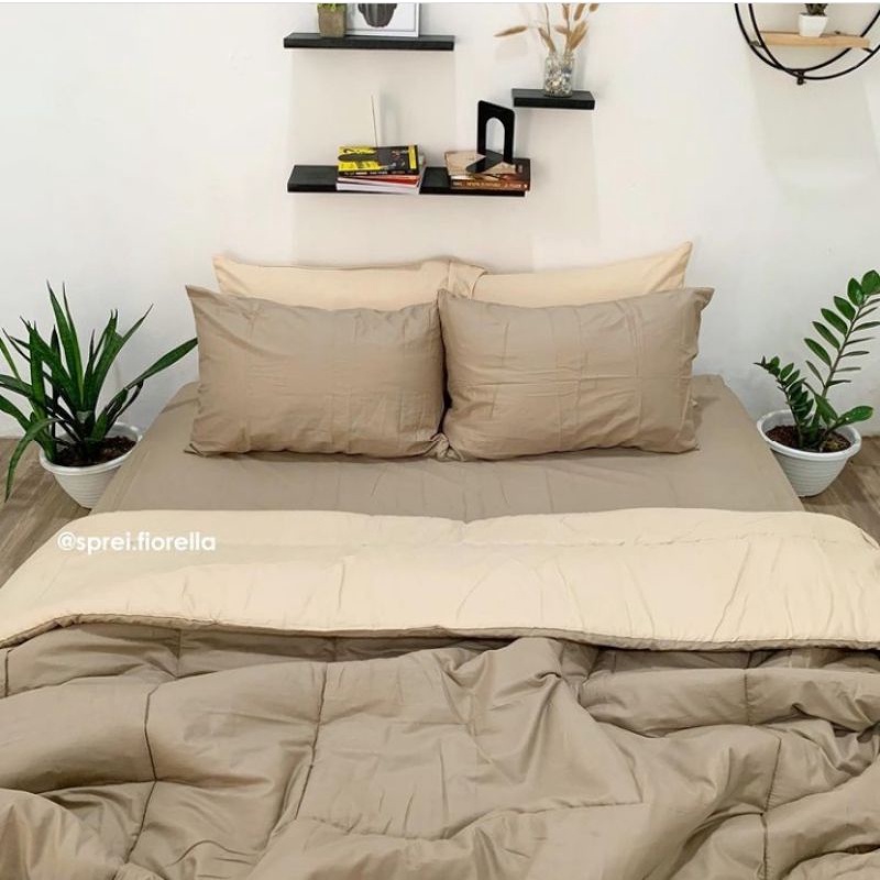 Bedcover Set Two Tone Mocca x Coffe Latte Polos Tanpa Embos Ukuran 120x200 160x200 180x200