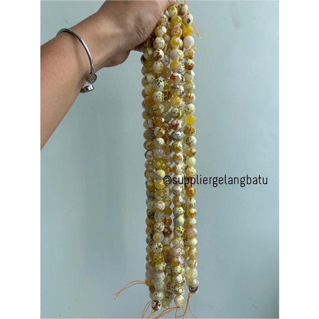 bahan soft yellow agate cutting 14mm natural corak akik alam faceted