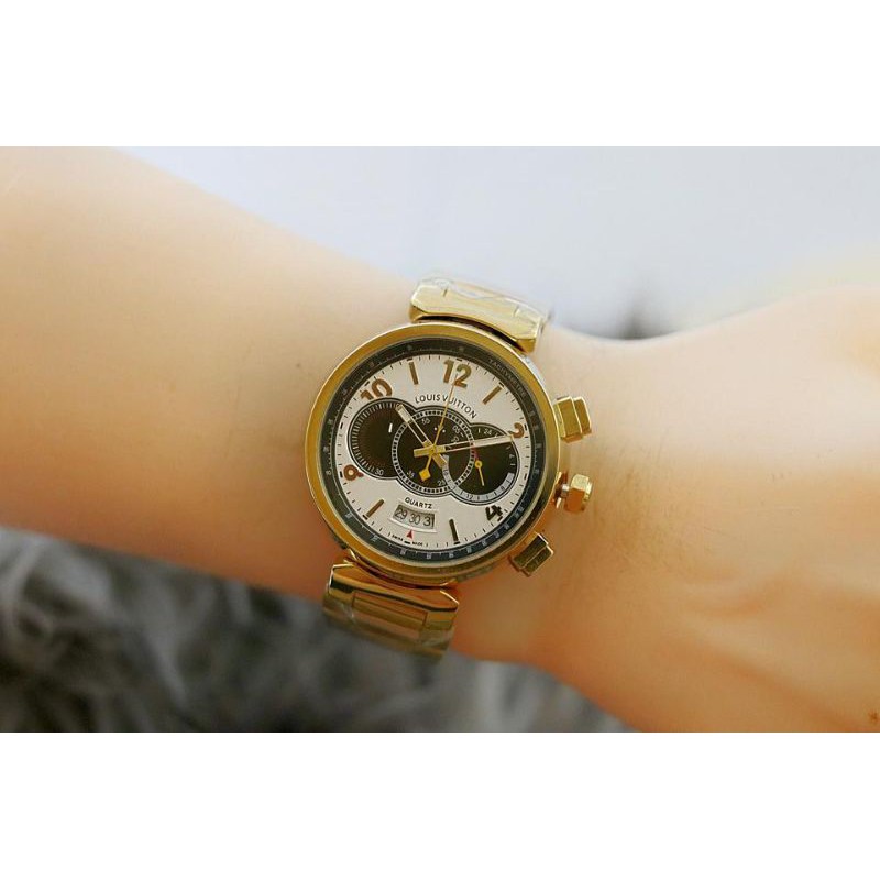 Jam Tangan Wanita Louis Vuitton 7791 Chrono Tanggal Aktif - Free Box Batre Cadangan Original Premium