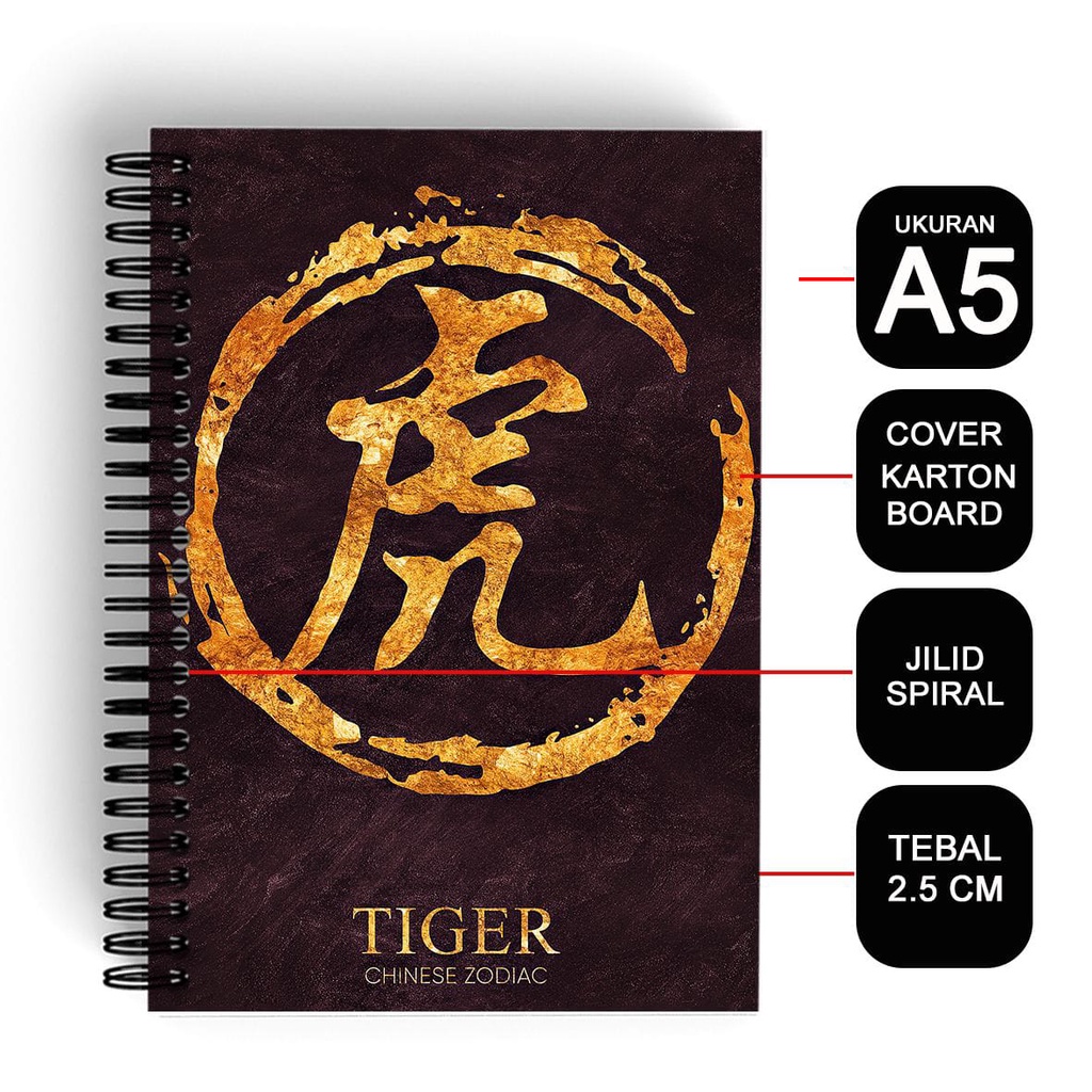 

Notebook Cover Chinese Zodiak A5 Buku Kotak Mandarin Spiral Kawat Tiger