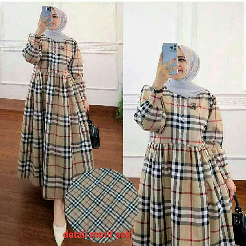 Tyara Midi Dress Salur Katun Kotak