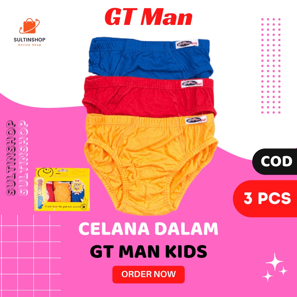 Celana Dalam Anak Laki-Laki GT Man Kids GTMK-01 Isi 3 Pcs Polos Warna Sempak Anak Laki Selempak Cowo