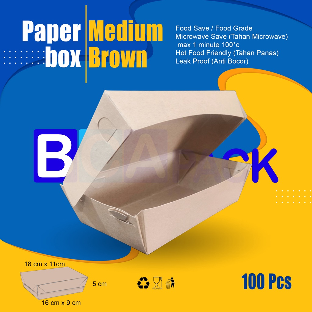 PAPER BOX LUNCH MEDIUM COKLAT - PAPER BOX KERTAS KOTAK MAKAN COKLAT - ISI 100 PCS
