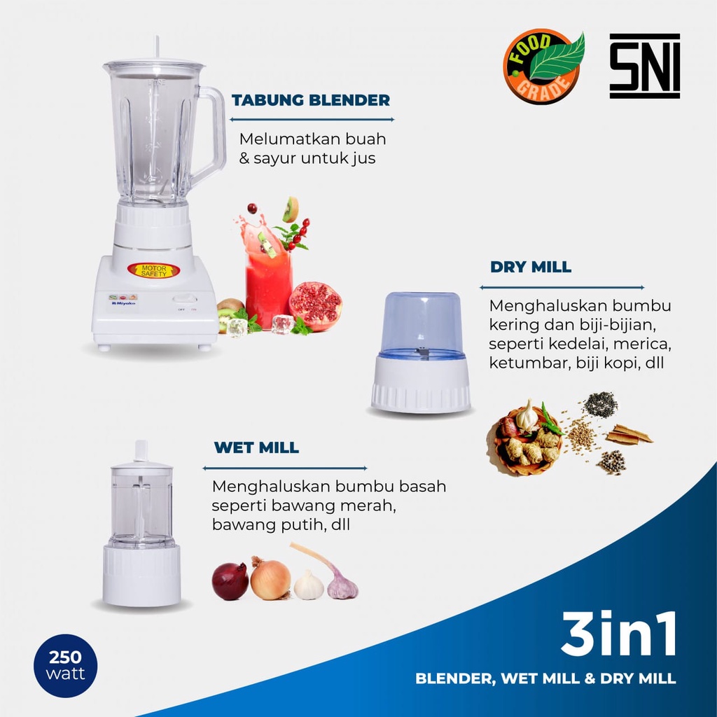 Miyako Blender Plastik 1L 2in1 BL-102PL Pelumat 102PL GARANSI