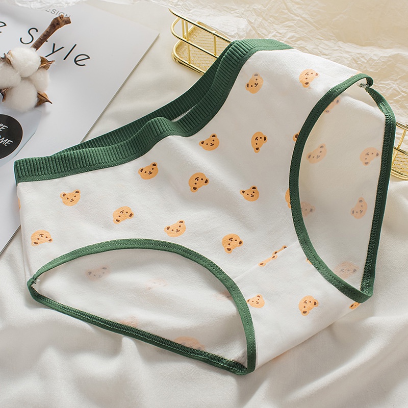 Feminin celana dalam katun wanita kawaii green CD imut-5