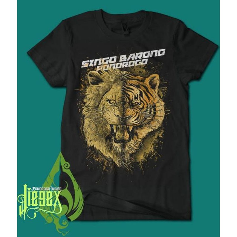 T-Shirt Kaos Pria Lengan Pendek - Kaos Singo Barong Gambar Macan Warna Hitam - Kaos Reog Ponorogo