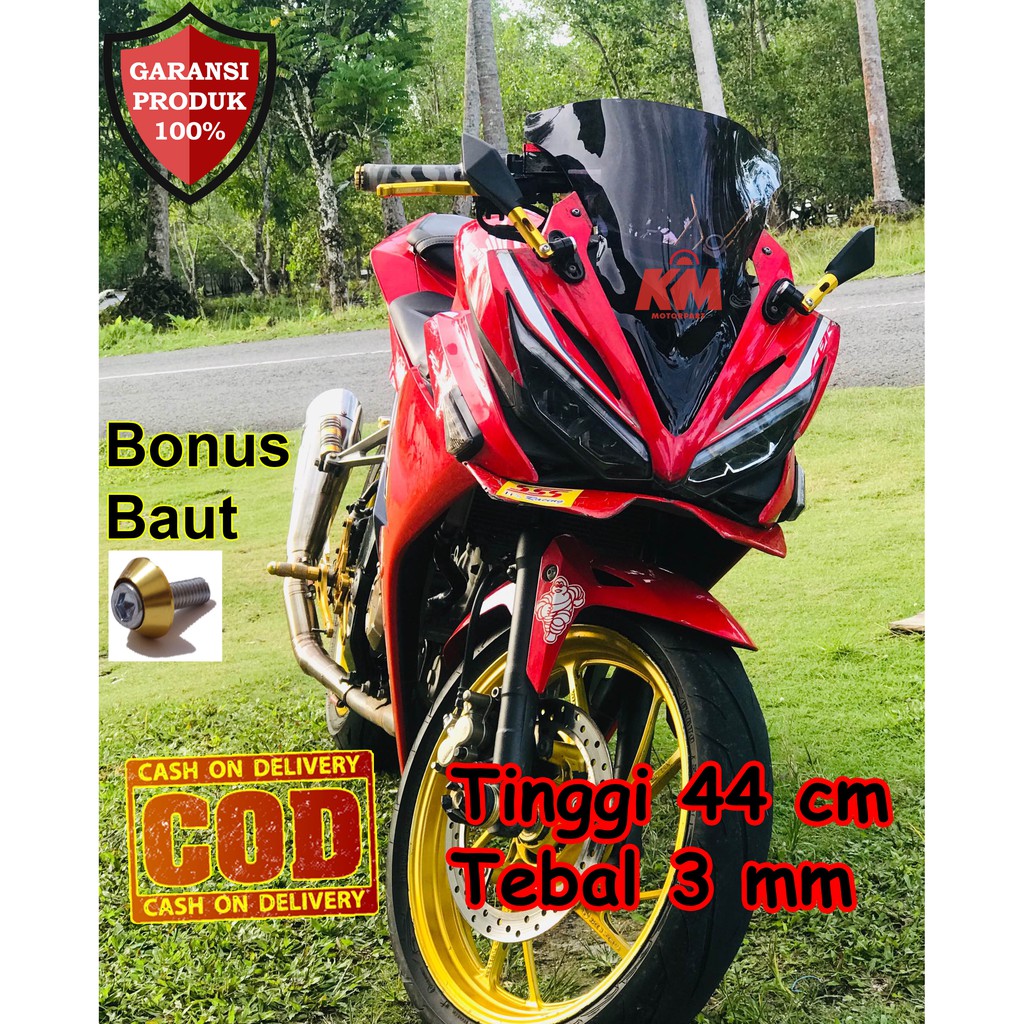 Visor CBR 150r Facelift 2017 2018 Jenong Tebal 3 mm Tinggi 44 cm Hitam dan Bening