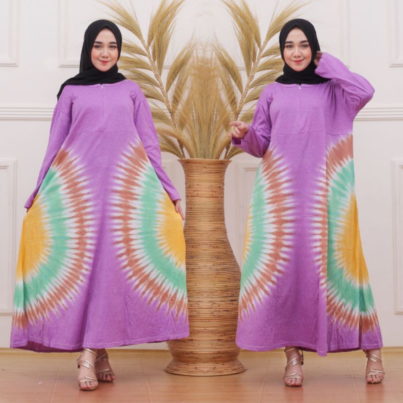 Daster Kaos Pelangi Lengan Panjang Jumbo Busui Bumil Batik Pekalongan