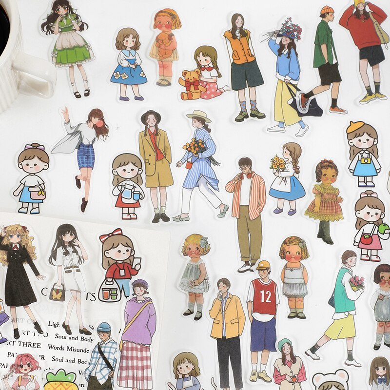 40 PCS Washi Paper Cute Cartoon Super Star Boys Girls Decorative Stickers-2