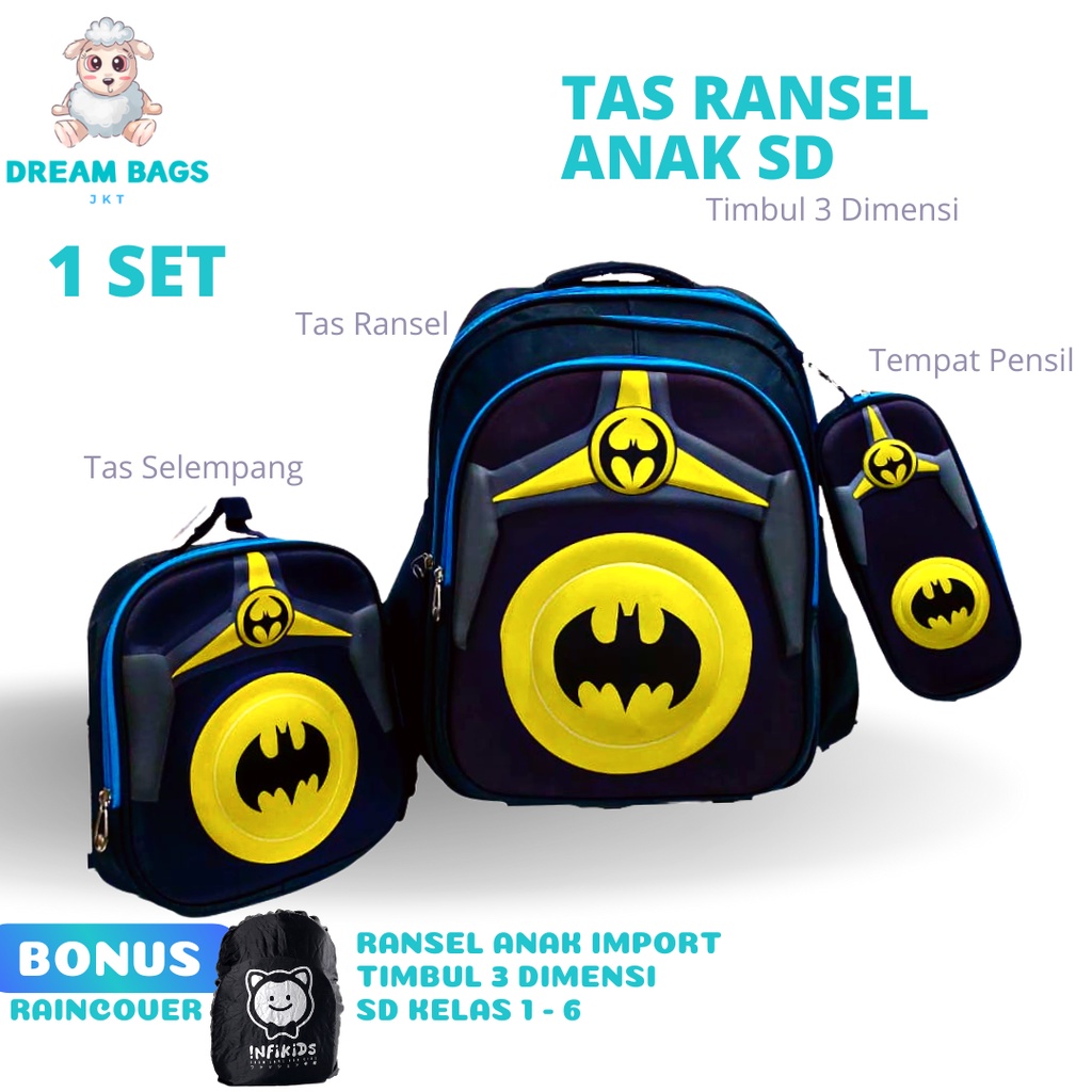 Tas Anak SD Laki Laki Import 1 SET DB-3185 Karakter