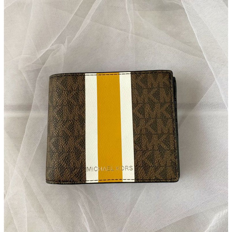 Dompet pria laki laki michael kors billfold wallet wirh passcase brown multi authentic original