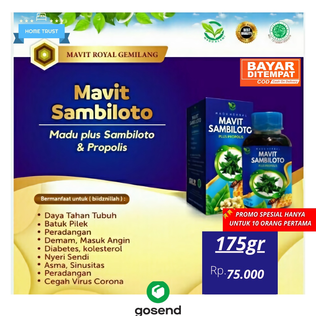 

MAVIT MADU SAMBILOTO 175gr / MADU HERBAL ALAMI MADU PLUS SAMBILOTO DAN PROPOLIS | Meningkatkan Daya tahan tubuh - atasi Virus & gangguan pernafasan - Demam - Masuk Angin dan Radang - Diabetes - Kolesterol - Nyeri Sendi - Sinusitis | GROSIR & ECERAN