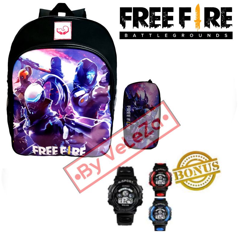 Tas anak ransel karakter game free firee gratis waistbag topi jam tangan tempat pinsil - tas anak