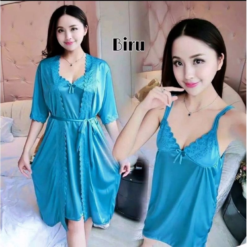 baju tidur lingerie Sexy kimono tricot satin import