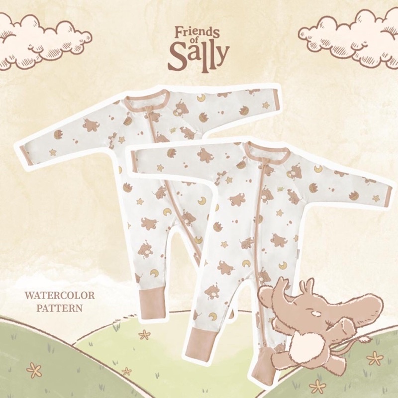 Friends Of Sally - Bamboo Baby Jumpsuit Original Watercolor Hello Kitty &amp; Zion The Lion