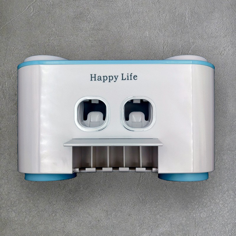 Dispenser Pasta Odol Modern dengan Holder Sikat Gigi &amp; Gelas Happy Life - E1802 - Blue