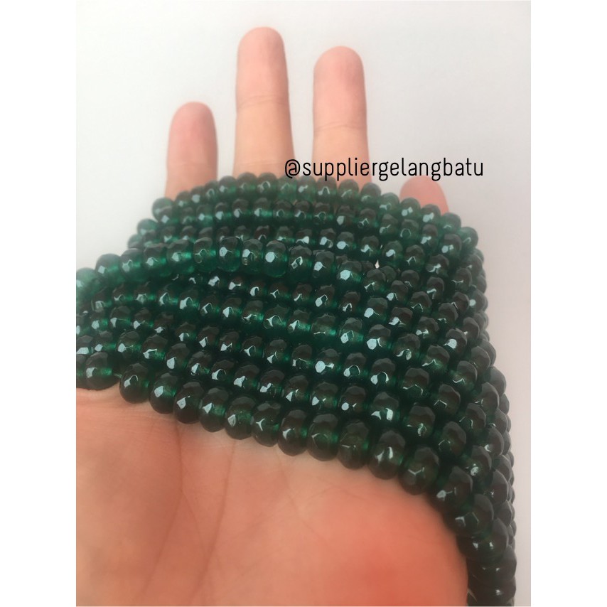 batu beads rondelle Faceted Hexagon Stone Beads 4 x 8mm giok hijau tua fashionita aksesoris craft