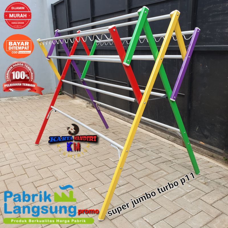 PREMIUM - Jemuran Baju Super Jumbo palang 11 / Pakaian / Lipat / Aluminium Warna /180 CM / 1,8