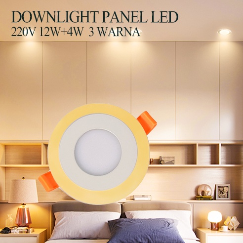 Asli Full 2 Warna 12W+4W Downlight Tengah Putih+Samping Biru Pink Kuning/Bulat Hias Downlight Panel Led