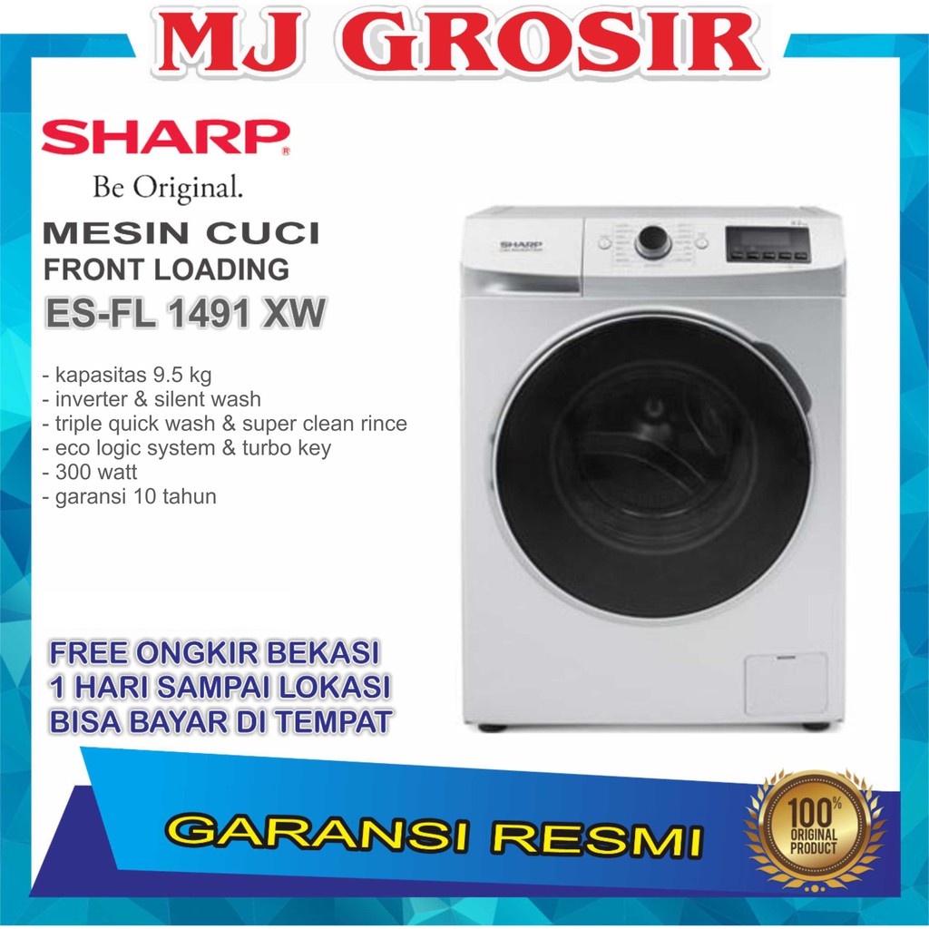 MESIN CUCI SHARP ES-FL 1491 XW ESF1491 9.5 kg 1 TABUNG FRONT LOADING