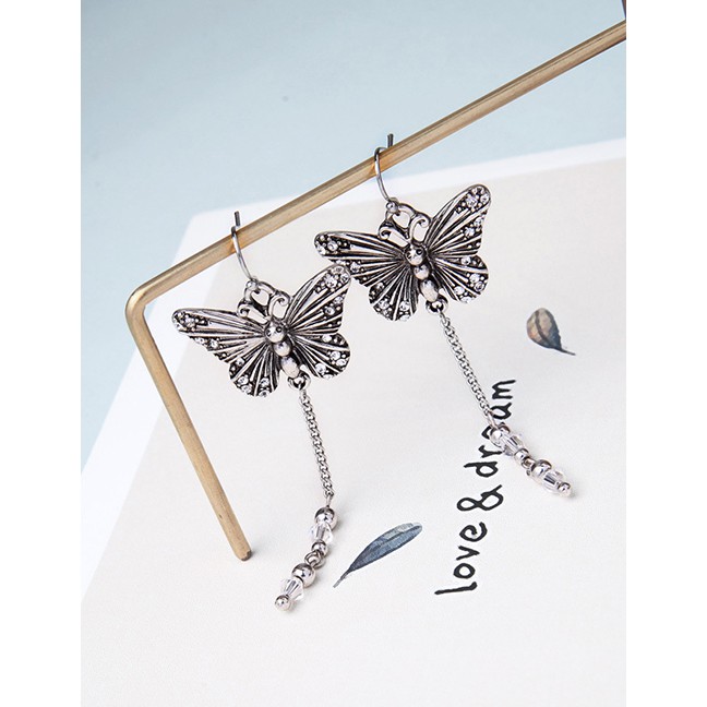 LRC Anting Gantung Fashion Silver Butterfly And Diamond Earrings F69673