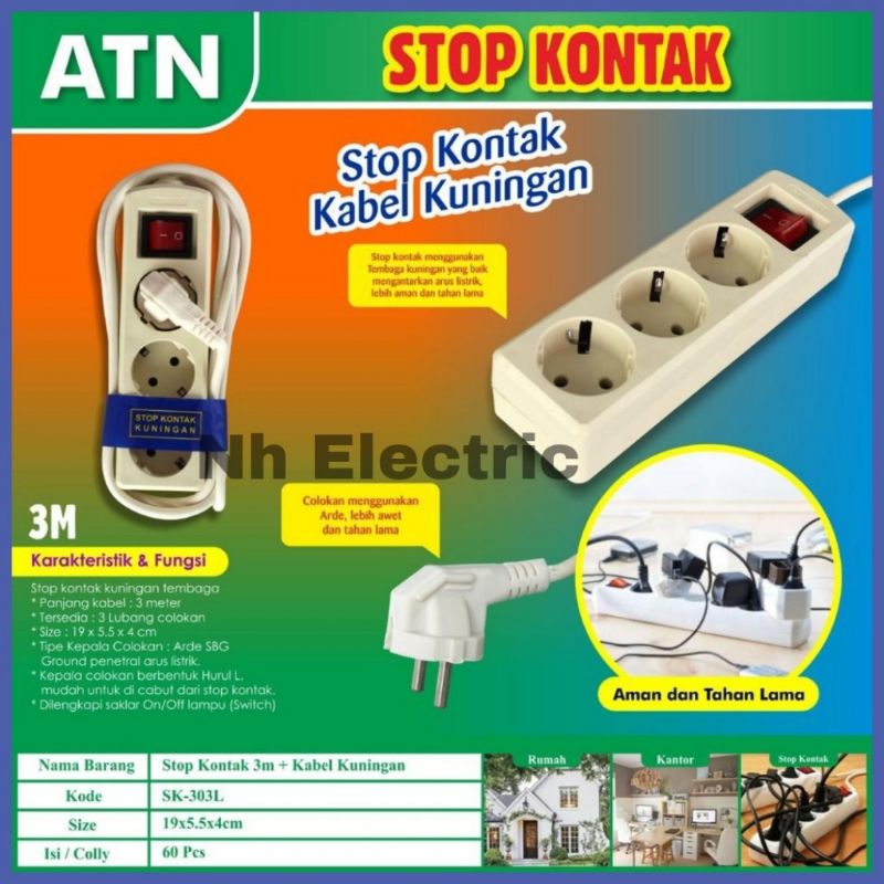 S/k 3L + Cabel Arde (3 Meter) Atn - Stop Kontak 3 Lubang Arde On/Off (3 Mtr) Atn - Stop Kontak 3L + Kabel Arde (3 M) Atn