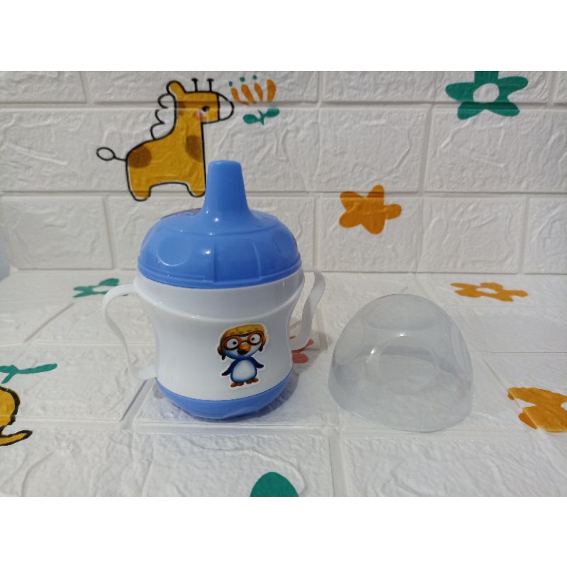 Baby Cup + tutup karakter anak/cangkir kecil/mug plastik anak/mug anti tumpah baby pinguin