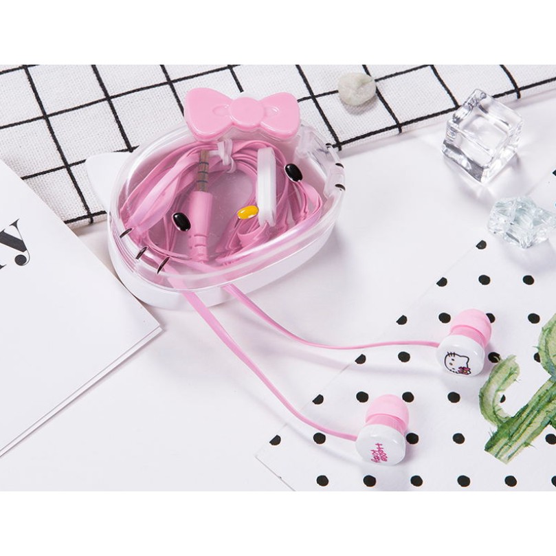 [L-17] Headset Earphone Karakter HELLO KITTY / Earphone + Wadah Earphone HELLO KITTY Lucu Unik Imut