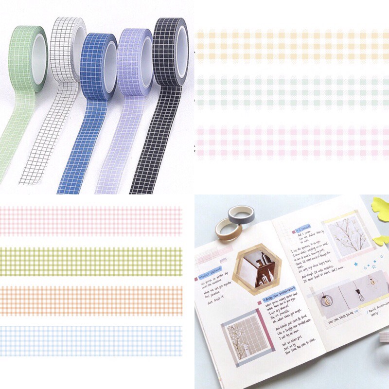 

BISA SHARE 50cm washi tape monochrome colourful grid kotak garis warna warni selotip kertas travel size