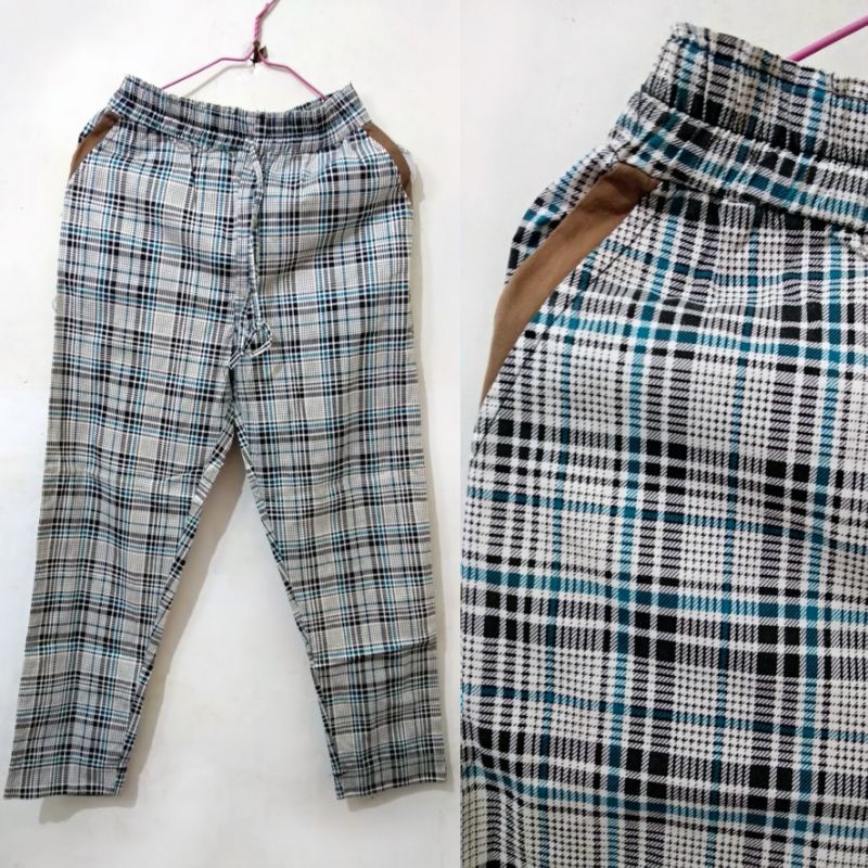 celana pants wanita kotak kotak street