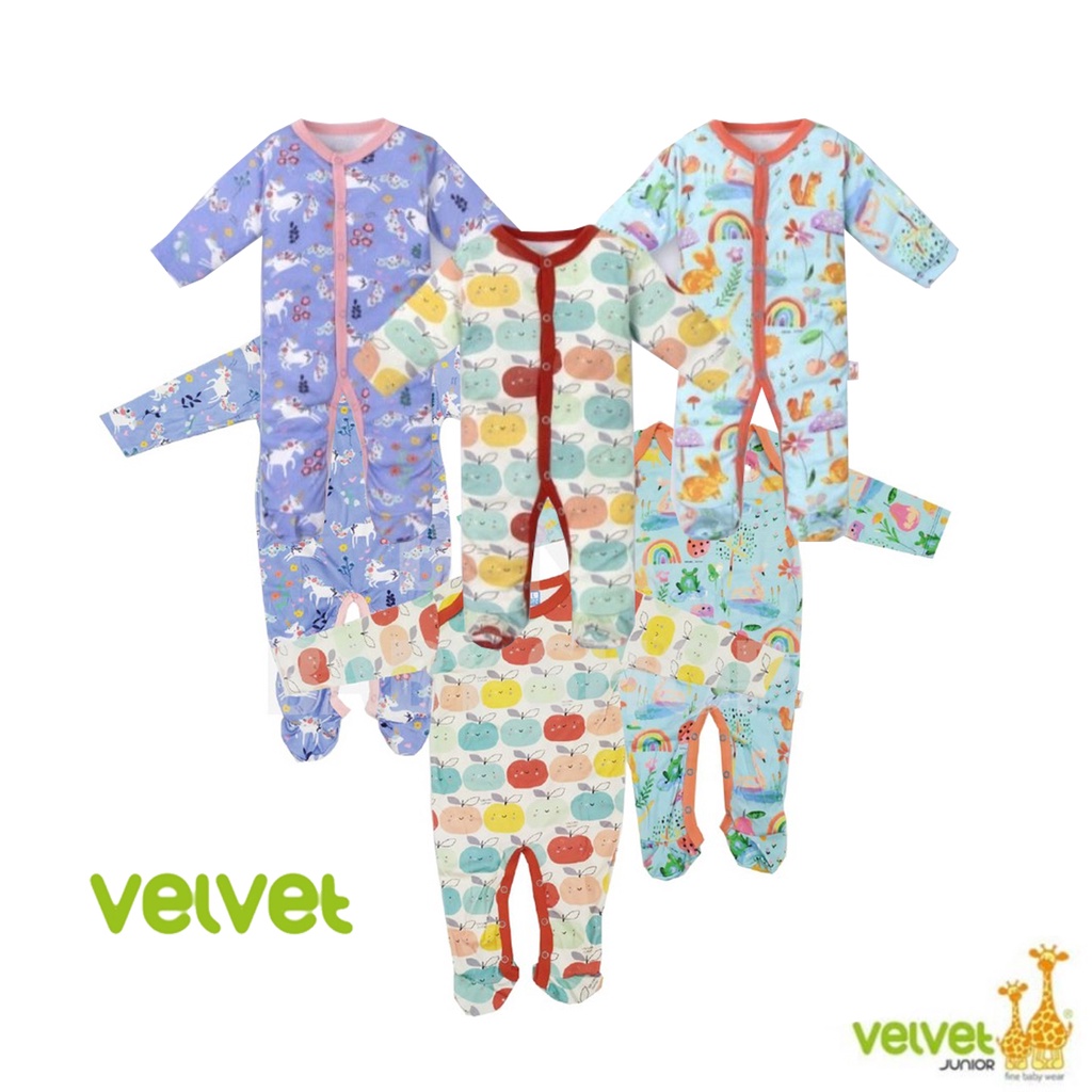 Baju Tidur Bayi Sleepsuit 0-12 Bulan Jumpsuit Jumper Piyama Lengan Panjang Velvet Junior Dreamwear Cheerfull