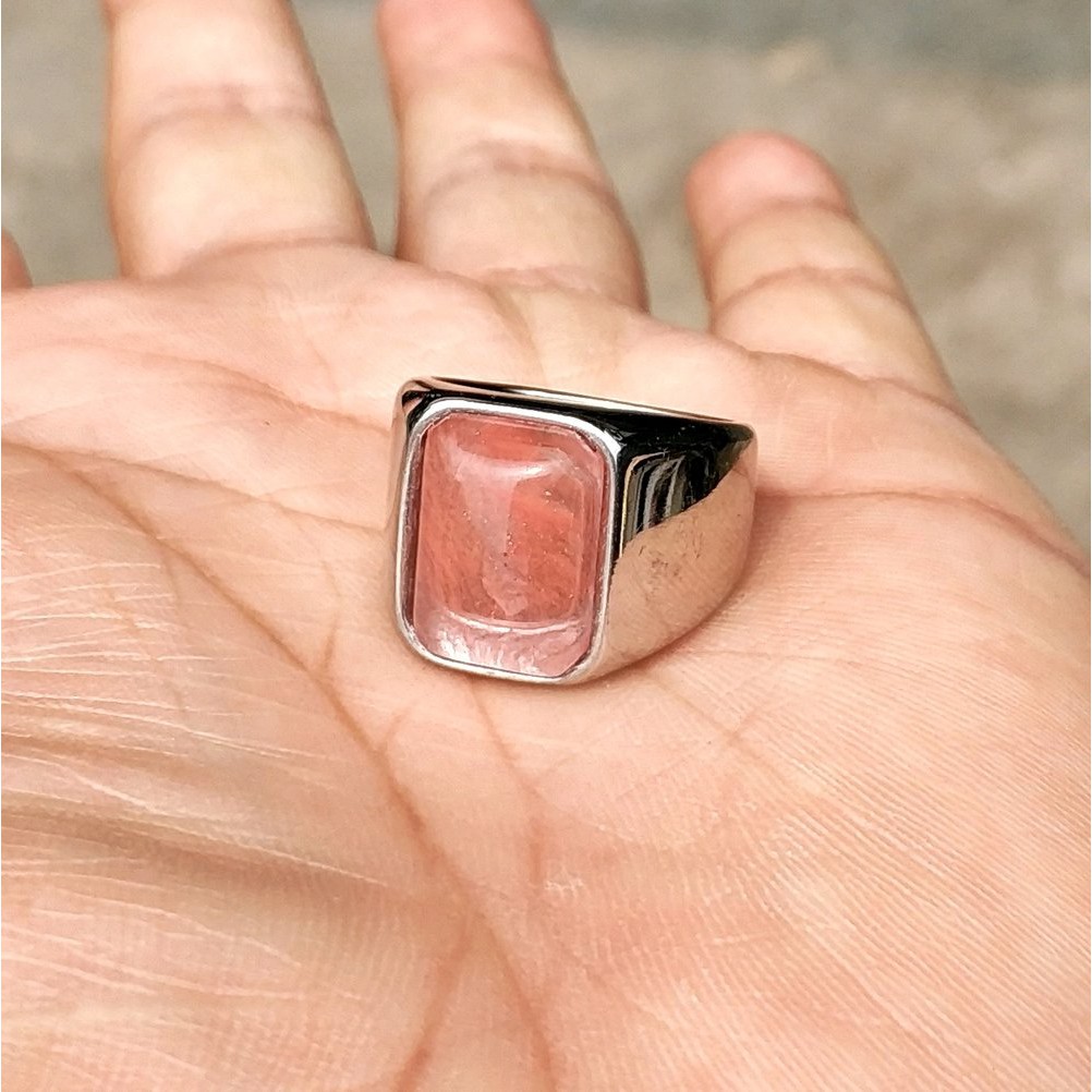 CINCIN BATU AKIK NATURAL KECUBUNG RAMBUT MERAH MINIMALIS TITANIUM OCTAGON