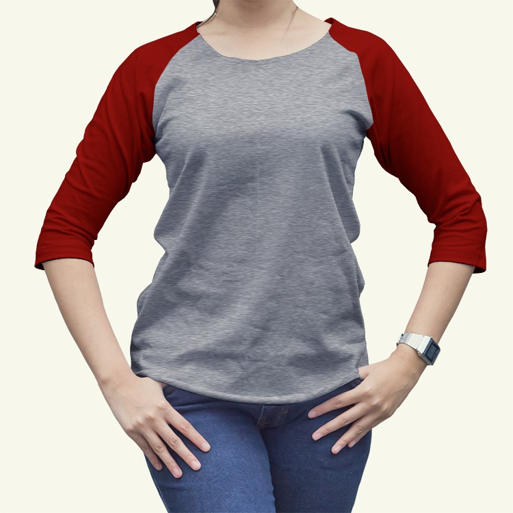 Tshirt / Kaos Raglan Oneck Wanita / Cewek Body Misty, Combed Murah Gro