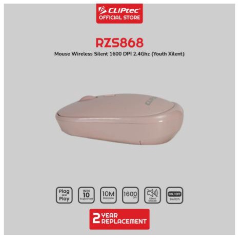 Mouse wireless cliptec usb 2.4ghz optical 1600dpi on off silent rzs868 youth xilent