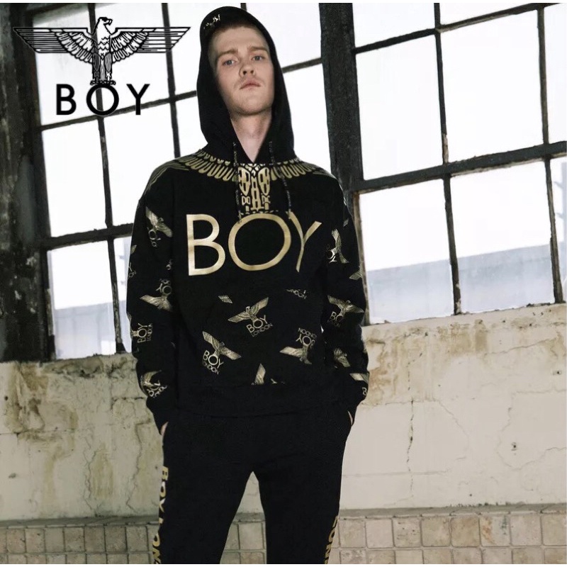 BOY29 SWEATER HOODIE BOY LONDON IMPORT GOLD ON BLACK PRIA WANITA BIG OVER SIZE