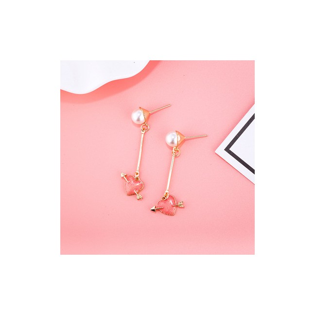 LRC Anting Tusuk Fashion Heart Shape Decorated Earrings