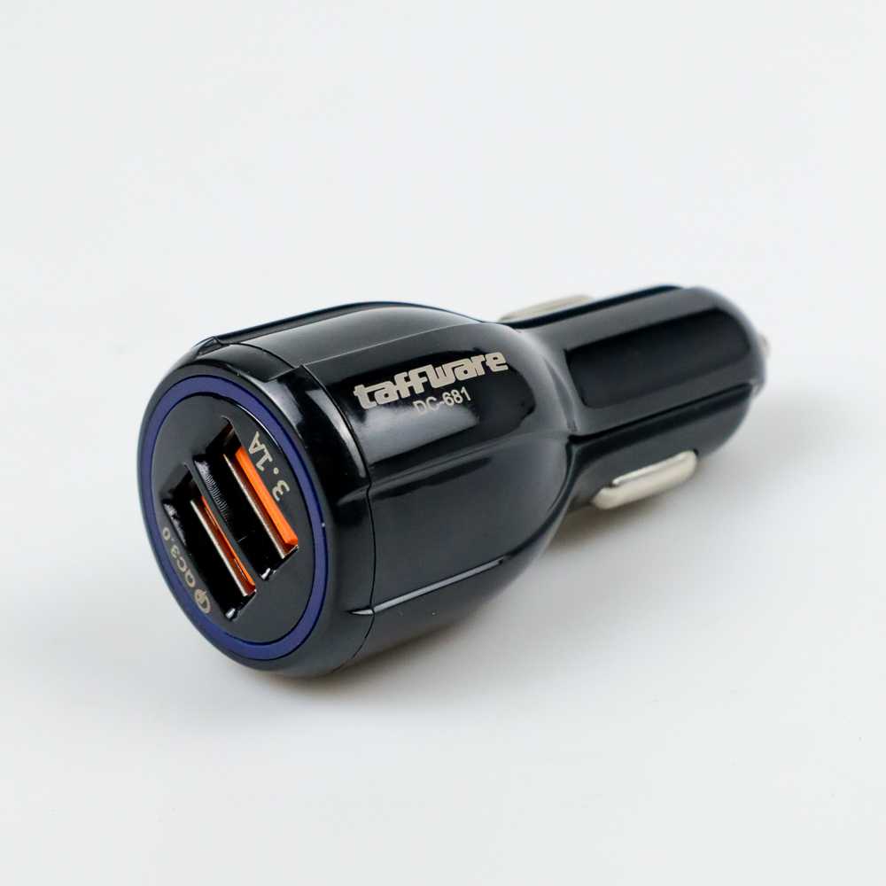 (100% BARANG ORI) Taffware Car Charger Dual USB Port 3.1A QC3.0 - DC-681