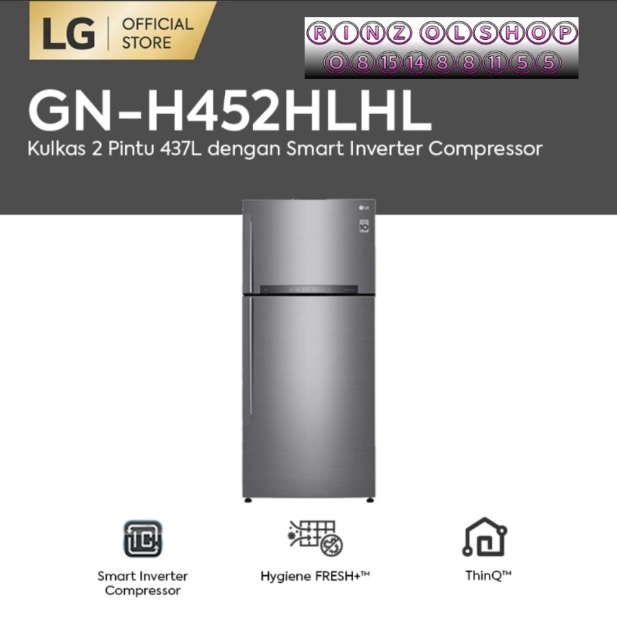 LG GN-H452HLHL Kulkas 2 Pintu Platinum Silver