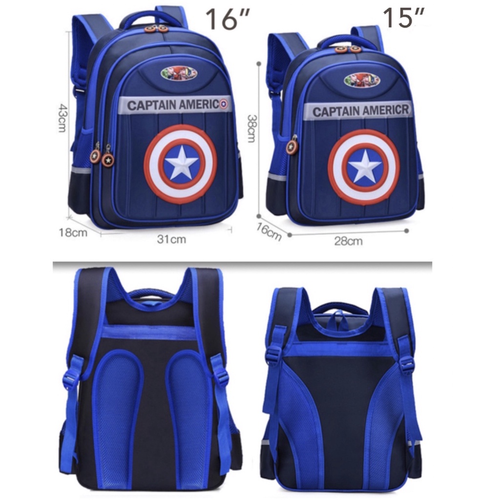 WWH02 Tas Anak Sekolah Ransel 15&quot; - 16&quot; Besar Spiderman Captain America Murah TKM