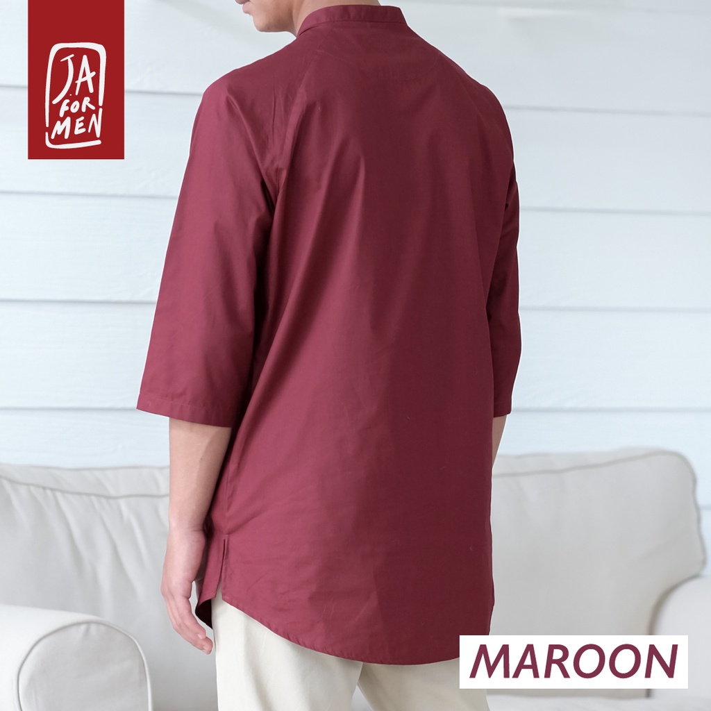 Baju Koko Kurta Pakistan Maroon - Lengan Raglan 3/4 - Bahan Katun Poplin - JA For Men