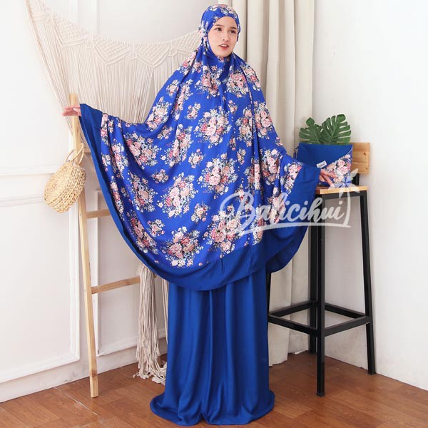 Balicihui Mukena Nadia Biru 2 Mukena Bali Jumbo Mukena Bali Dewasa Mukena Dewasa Jumbo by Balicihui
