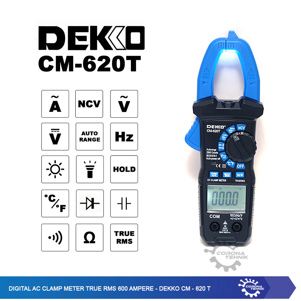 Digital AC Clamp Meter True RMS 600 Ampere - Dekko CM-620T