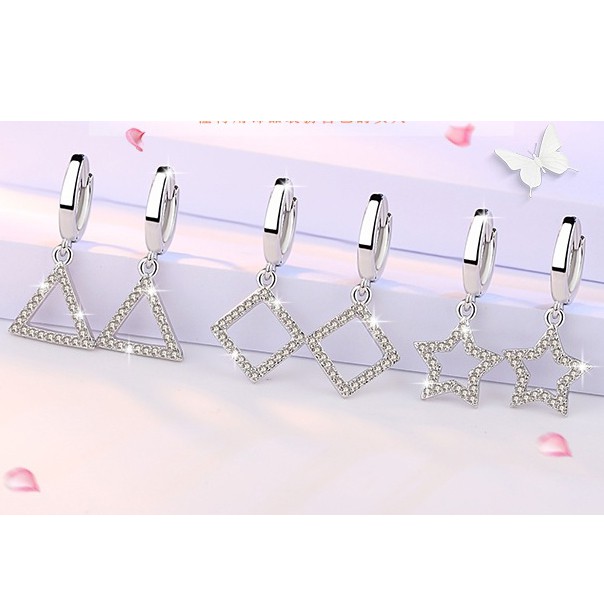 925 Sterling Perak Perempuan Anting-Anting Lima Menunjuk Bintang Segitiga Bentuk Geometris Telinga Klip Fashion Ornamen