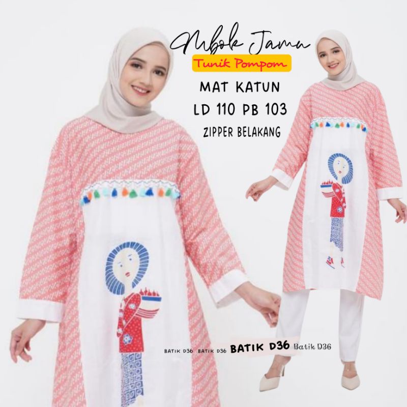 (Semerbak) Tunik dress mbok jamu Atasan Baju Batik modern katun elegan cantik baju kerja wanita kondangan kantor kantoran kasual jumbo kekinian pompom modern Terbaru 2022 semerbak